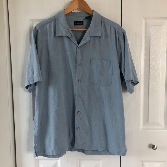 OP Other - 4/$25 Ocean Pacific Blue Silk Casual Short Sleeve Button Up Shirt